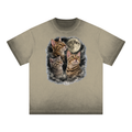 3 Cat Moon Reverse Dyed Loose Cotton T-Shirt