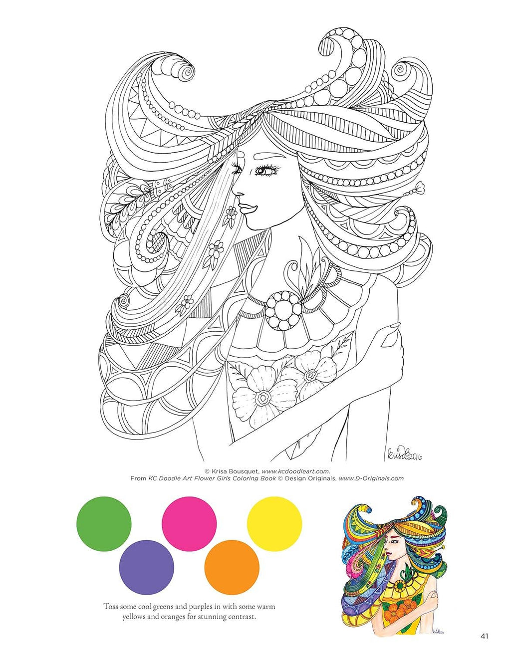 KC Doodle Art Flower Girls Coloring Book