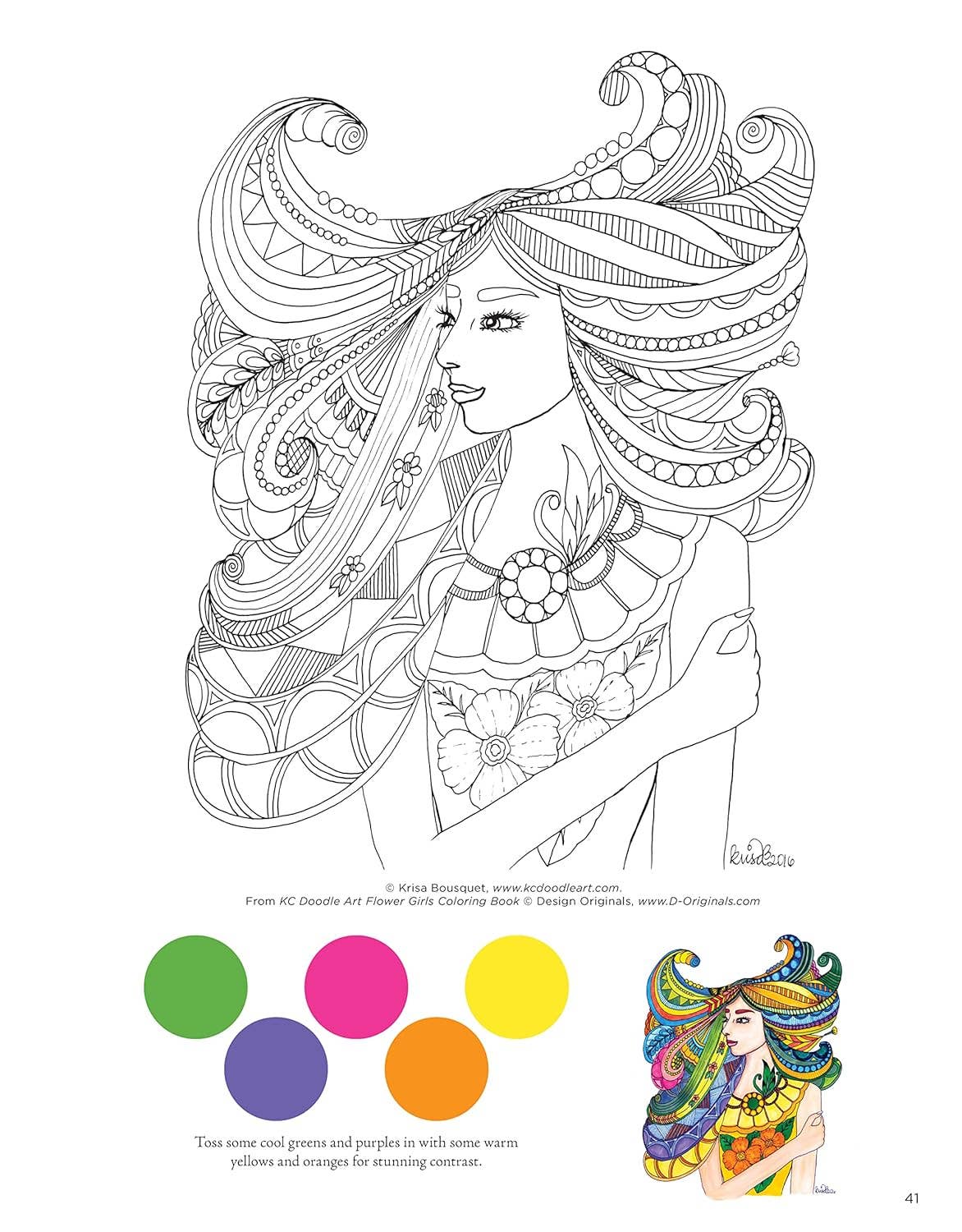 KC Doodle Art Flower Girls Coloring Book